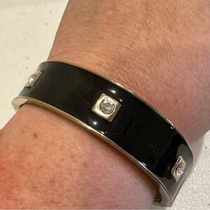 Sequin by Nordstrom Clamper Bangle Bracelet-black enamel, gold w/ clear crystals